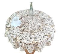 DANETI Nappe ronde faite à la main avec fleurs au crochet pour cuisine, café, thé, fête, décoration d'intérieur, 150 cm, blanc