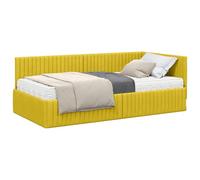 Dangle Twin Yellow Velvet Bed Frame with Mattress and Wall Headboard
