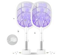 DANGZW Raquette Electrique Insectes 4000V, 2 en 1 1800 mAh USB Rechargeable Tapette à Mouches Electrique avec Base de Chargement Contre Moustiques, Mouches, Insectes, Volants