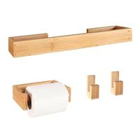 danhol® Accessoire Salle de Bain Bambou - 1 Porte Papier Toilette, 1 Porte Serviette Salle de Bain et 2 Crochets - Accessoires de Salle de Bain Adhésif ou Vis - 4 Pièces