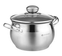 Daniks Classic Marmite Inox 16 cm 1.9 Litres, Faitout avec Couvercle en Verre, Tous Feux y Compris Induction, avec Échelle de Mesure, Argent