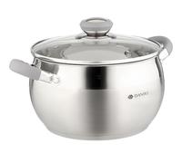 Daniks Modern Faitout Inox 20 cm 4 L, Casserole avec Couvercle en Verre, Tous Feux y Compris Induction, Poignées en Silicone, Échelle de Mesure, Argent