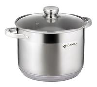 Daniks Standard Marmite Inox 26 cm 10 Litres, Faitout avec Couvercle en Verre, Tous Feux y Compris Induction, avec Échelle de Mesure, Argent