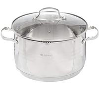 Daniks Tokio Faitout Inox 18 cm 2.9 Litres | Marmite avec Couvercle en Verre | Bec Verseur, Egouttage Facile | Tous Feux Dont Induction | Échelle de mesure | Argent