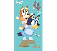 Danilo Promotions Limited Carte d'anniversaire Bluey 4 ans, carte d'anniversaire officielle Bluey 4 ans, carte d'anniversaire Bluey, multicolore, 22,9 x 12,7 cm