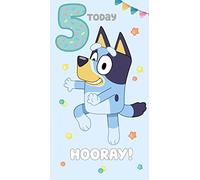 Danilo Promotions LTD Bluey Carte d'anniversaire pour enfants pour 5e anniversaire - Carte d'anniversaire Bluey pour enfants - Carte d'anniversaire sous licence officielle