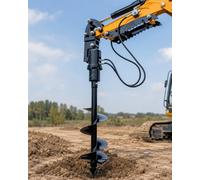 DANWIWEE Tarière hydraulique 20 cm pour mini-pelle 0,8-2 t, axe Ø25 mm | Fixation 90 mm, entraxe 90 mm, mèche interchangeable, entraînement hydraulique, pour poteaux plantations et terrassement
