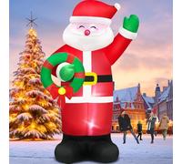 Danxilu Père Noël gonflable de 4 m avec couronne de décoration extérieure | Lumières LED lumineuses intégrées, souffleur rapide, tissu imperméable durable, pour cour, terrasse, jardin, pelouse, couloir