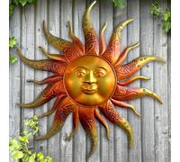 Daogtc Décoration murale en métal en forme de soleil, style rustique rétro, décoration à suspendre pour intérieur ou extérieur, cadeau pour maman, papa, amis, 44 cm (doré)