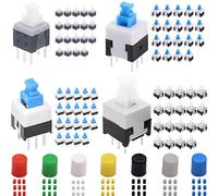 DAOKAI 80pcs Mini bouton autobloquant DPDT Kit de commutateur de bouton (8.5x8.5mm 8X8mm 7X7mm 5.8X5.8mm) Micro bouton poussoir d'alimentation autobloquant, avec capuchon de commutateur
