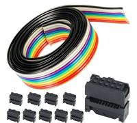 DAOKAI Câble plat en ruban arc-en-ciel 5 m/16,4 ft, kit de câbles IDC à 10 broches, PVC et cuivre, compatible avec les connecteurs 2,54 mm, avec connecteurs femelles IDC FC-10P