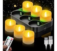 daphomeu Lot de 6 bougies chauffe-plat LED rechargeables avec télécommande, bougies chauffe-plat électriques avec minuterie et station de charge USB-C, bougies sans flamme pour décoration de table