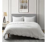 DAPU Parure de lit 3 pièces en Lin mélangé de Lin français Doux et Respirant - 1 Housse de Couette et 2 taies d'oreiller (Blanc cassé, Lin de Coton, lit Double/Grand lit)