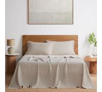 DAPU Parure de lit 4 pièces en Lin Pur, 100% Lin français de Normandie, Respirant et Durable pour Les dormeurs Chauds - 1 Drap Plat, 1 Drap-Housse, 2 taies d'oreiller (Lin Naturel, lit Double)