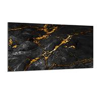 DarHaus Cache-plaque en verre - 90 x 52 cm - pour cuisinières électriques ou à induction - Plaque de protection anti-éclaboussures, planche à découper décorative aspect, Marbre Or