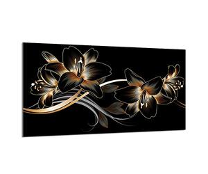 DarHaus Cache-plaque en verre - 90 x 52 cm - pour cuisinières électriques ou à induction - Plaque de protection anti-éclaboussures, planche à découper décorative aspect, Orchidée Noir