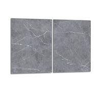 Set de plaques de recouvrement pour cuisinière 2x40x52 cm Couvercle pour plaque vitrocéramique, verre anti-projections, Marbre gris
