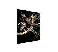 DarHaus Plaque de recouvrement, 45 x 52 cm, en verre, pour cuisinières électrique, à induction, convient comme décoration, protection anti-éclaboussures ou planche à découper, Orchidée Noir