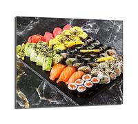 DarHaus Plaque de recouvrement, 60 x 52 cm, en verre, pour cuisinières électrique, à induction, convient comme décoration, protection anti-éclaboussures ou planche à découper, Marbre Sushi