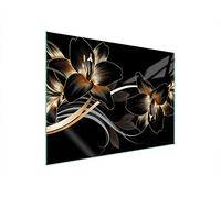 DarHaus Plaque de recouvrement, 70 x 52 cm, en verre, pour cuisinières électrique, à induction, convient comme décoration, protection anti-éclaboussures ou planche à découper, Orchidée Noir