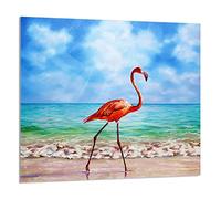 DarHaus Protection anti-éclaboussures en verre trempé 65 x 60 cm - Verre décoratif avec ruban adhésif - Paroi arrière en verre pour cuisine - Plaque de protection induction, Flamant Mer