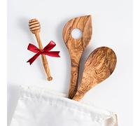 Darido Set de 2 Cuillères en Bois d'Olivier avec Cuillère à Miel - 30 cm - Fait Main - Résistant à la Chaleur - Ustensiles à Risotto