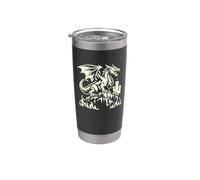 Dark Fantasy Dragon Silhouette Château Flamme Médiéval Gothique Gobelet isotherme en acier inoxydable double paroi