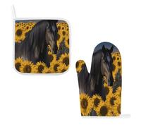 Dark Horse Lot de 2 maniques et maniques Motif cheval sous les tournesols