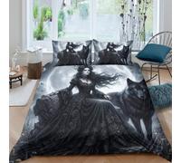 Dark Wolf Queen Moon Housse de Couette 3 Pieces 3D, Moonlit Shadow Design