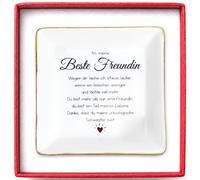 Darlena Cadeau pour meilleure amie, plateau à bijoux, anniversaire, Noël | Petit bol à bijoux avec inscription « BFF », cadeau d'amitié, cadeau d'anniversaire, porcelaine avec bord doré, 10 x 10 cm