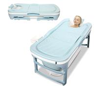 Daromigo Baignoire pliable XXL 149x60x50 cm pour adulte, baignoire pliante portable avec couverture et rouleaux de massage, baignoire pliable mobile pour adulte pour la salle de bain, la douche et le