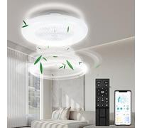 Daromigo Ventilateur de Plafond avec Lumière 55 cm, Plafonnier Ventilateur LED Dimmable avec Télécommande et App Bluetooth, 6 Vitesses, Minuterie 2H, Fonction Été/Hiver, Chambre Salon, Noir