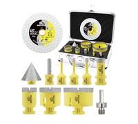 DARTOTEK Forets Diamant pour Carrelage 11 Pièces - 6/6/8/20/35/50/68mm x M14 Trépan, 10mm Fraise, 50mm Mèche de Chanfrein, Adaptateur, Disque Diamant 115mm pour Céramique Porcelaine Marbre