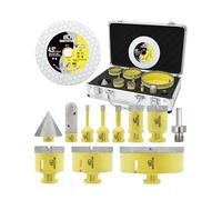 DARTOTEK Forets Diamant pour Carrelage 12 Pièces - 6/8/10/25/35/50/68/110mm x M14 Trépan, 20mm Fraise, 50mm Mèche de Chanfrein, Adaptateur, Disque Diamant 115mm pour Céramique Porcelaine Marbr