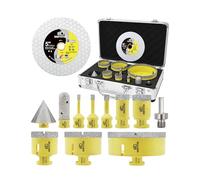 DARTOTEK Forets Diamant pour Carrelage 12 Pièces - 6/8/10/25/35/50/68/110mm x M14 Trépan, 20mm Fraise, 50mm Mèche de Chanfrein, Adaptateur, Disque Diamant 125mm pour Céramique Porcelaine Marbre