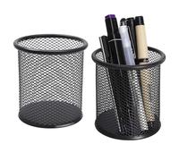 DARUITE Pot a Crayon, Lot de 2 Pot Crayon Bureau Rond en Métal, Noir | Porte Stylo pour Bureau, Maison, École, Idéal pour Feutres, Ciseaux, Trombones, Multifonctionnel, Robuste, Maille Respirante