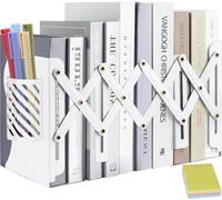 DARUITE Serre Livre, Métal Cale Livre avec Un Porte Stylo Amovible, Blanc | Réglable, Presse Livres pour Maison ole, Bureau, Bibliothèque, Idéal pour Dossiers, Magazines, Élèves, Enseignants
