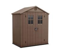 Darwin 6x4 - Abri jardin 190x221x122 cm 2 portes rangement outils effet bois Evotech+ résine marron