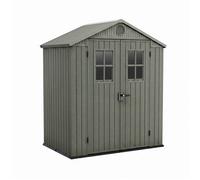 Darwin 6x4 - Abri jardin 190x221x122 cm 2 portes rangement outils effet bois Evotech+ résine verte
