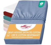 Darymex Drap-Housse 120x200 cm, Coton Satin, Bleu, Matelas 20 cm | Drap-housse satiné lisse et brillant, coton doux, maintien élastique, chambre, hôtel, maison d'hôtes