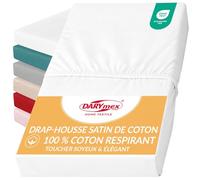 Darymex Drap-Housse 160x200 cm, Coton Satin, Blanc, Matelas 20 cm | Drap-housse satiné lisse et brillant, coton doux, maintien élastique, chambre, hôtel, maison d'hôtes