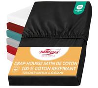 Darymex Drap-Housse 160x200 cm, Coton Satin, Noir, Matelas 20 cm | Drap-housse satiné lisse et brillant, coton doux, maintien élastique, chambre, hôtel, maison d'hôtes