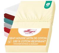 Darymex Drap-Housse 90x200 cm, Coton Satin, Crème, Matelas 20 cm | Drap-housse satiné lisse et brillant, coton doux, maintien élastique, chambre, hôtel, maison d'hôtes