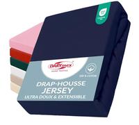 Darymex Drap Housse Jersey 140x200 Coton Matelas jusqu'à 20cm Bleu Marine | Drap-housse en jersey coton, élastique intégré, respirant, doux pour la peau, sans repassage, facile d'entretien