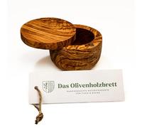 das Olivenholzbrett Boîte magnétique en bois d'olivier avec couvercle pivotant plat / boîte à sel avec couvercle en bois / boîte en bois d'olivier pour sel et épices / ronde de 10 cm de diamètre