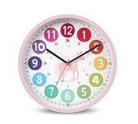 DASIAUTOEM Horloges pour enfants - Horloge d'apprentissage sans tic-tac - Horloge murale colorée de 25,4 cm - Pour chambre d'enfant et salle de classe (licorne)