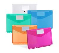 DATEFUN Pochette Plastique A4 Tridimensionnels 20pcs, 5 Couleurs | Pochette Transparente A4 Imperméable Pour 300 Feuilles, Perforée 11 Trous, Idéal Pour Bureau, École & Maison