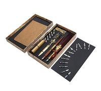 DAUERHAFT Ensemble de Stylo Plume , Stylo de Calligraphie Antique Fabriqué à la Main Plume Plume Ensemble Stylo Plume D'écriture Avec 5 Plumes de Remplacement(SP248006RBin rouge)