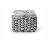 Daunex - Lot de 4 lavettes 30 x 30 - Mini serviette invitée en éponge de coton - Emballé dans un superbe emballage en tissu tressé - Gris