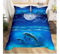 Dauphin Parure de Lit Galaxy Moon Housse de Couette pour Enfants Océan Marine Thème Housse de Couette140x200cm